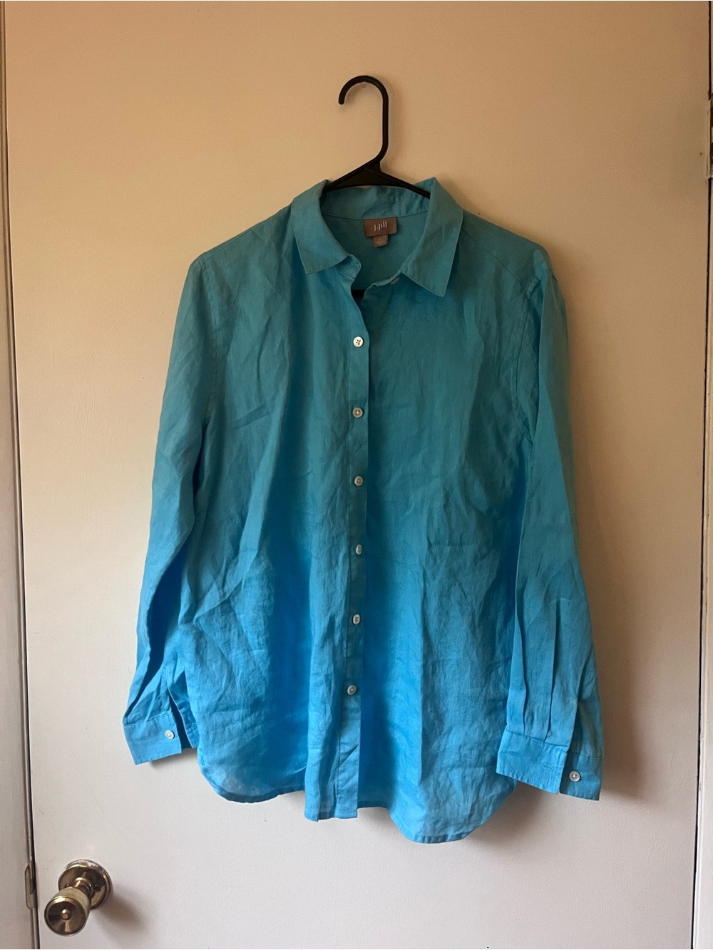 J. Jill Light Blue Classic 100% Linen Button-Up Blouse Shirt Size Small